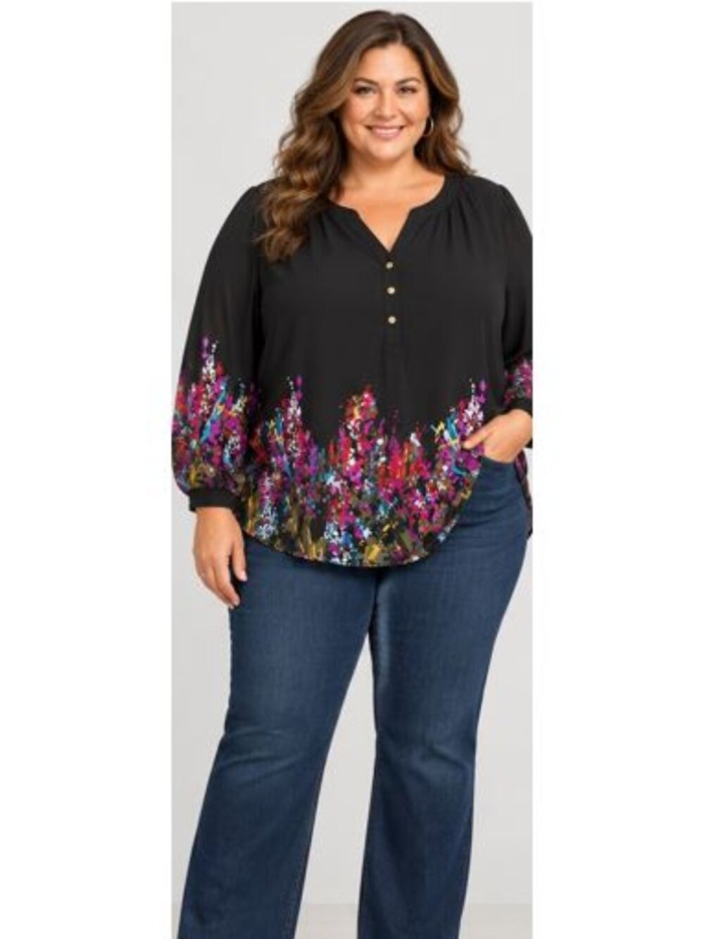 Investments II Semi Sheer Blouse with Foral Pattern Sz 3X